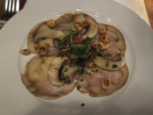 Pigs Feet Carpaccio with Oil, Diced Tomato and Roasted Hazelnuts