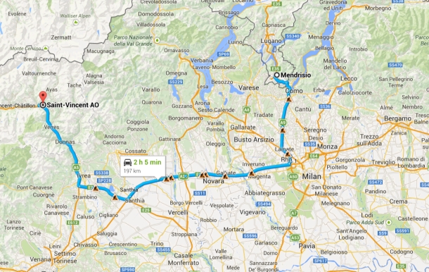 Mendrisio Switzerland Travel to Saint Vincent Italy Map-092651