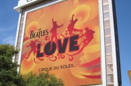 Exterior sign for The Beatles LOVE, Cirque du Soleil show at the Mirage in Las Vegas