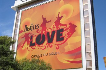 Exterior sign for The Beatles LOVE, Cirque du Soleil show at the Mirage in Las Vegas