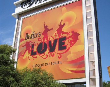 Exterior sign for The Beatles LOVE, Cirque du Soleil show at the Mirage in Las Vegas