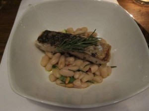 Turbot with Beans and Arbequina Olive Oil, Toasted Pine Nuts and Rosemary.