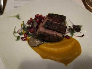 Magret Duck Breast with Pomegranates, Sweet Potatoes and Truffles