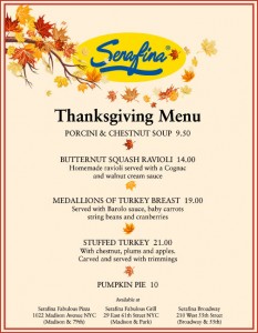 Serafina Thanksgiving Day Menu